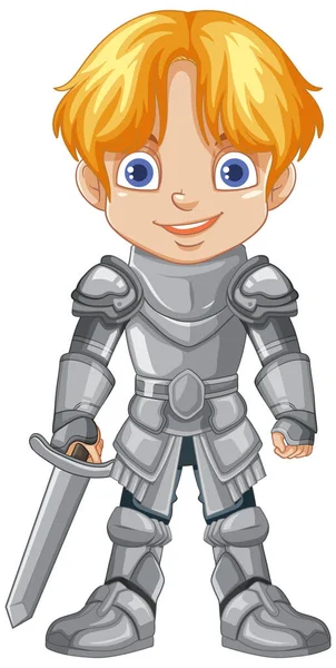 Cartoon Knight Boy Holding Sword Illustration — Stock Vector