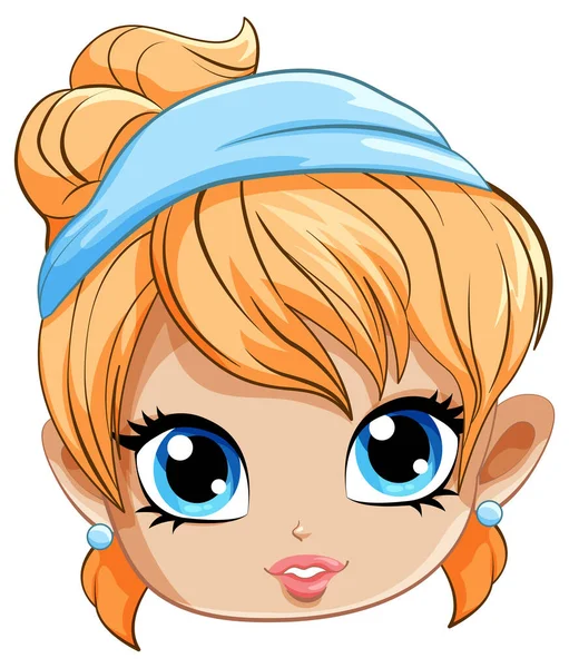 Cute Girl Wearing Headband Cartoon Face Illustration — Stock Vector