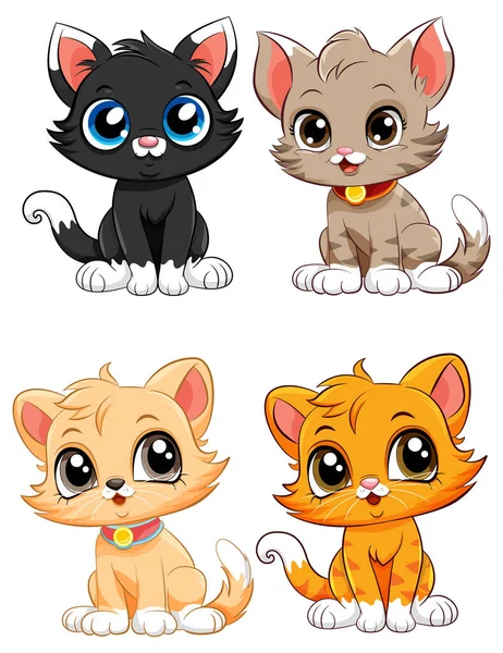 Cute Kittens Cartoon Characters Collection Illustration — Stock Vector