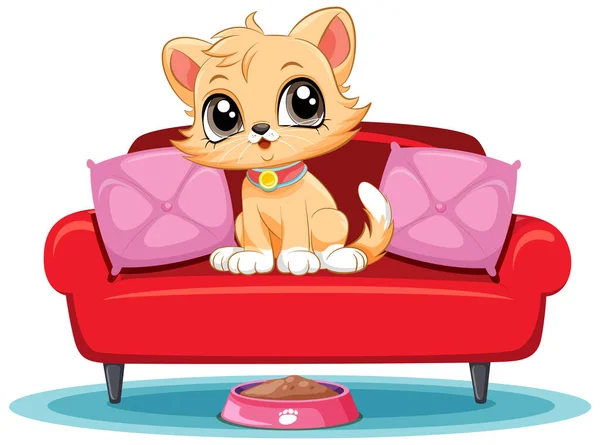 Cute Kitten Sofa Cartoon Illustration — Stock Vector