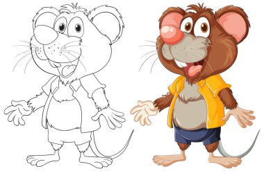 Neşeli bir çizgi roman faresi gülümsüyor, her sayfaya renk katmak için mükemmel.