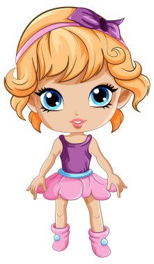 Pembe Elbiseli Sevimli Kız Çizgi Film Karakteri Çizimi