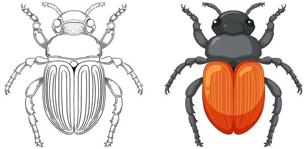 Scarab Beetle Outline Colouring Illustration — Stock Vector