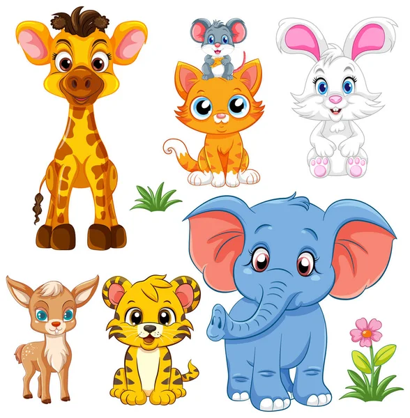 Cute Wild Animals Cartoon Character Illustration — Stock Vector