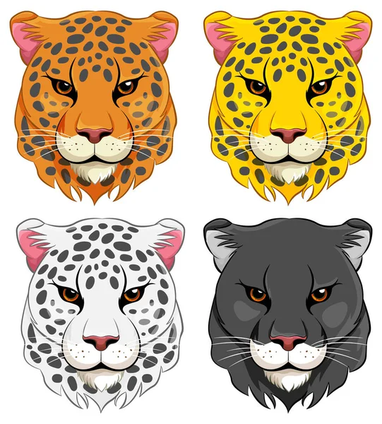Vector Cartoon Illustration Featuring Set Tiger Heads Different Colors — Stock Vector