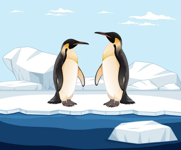 Een Cartoon Illustratie Van Een Pinguïn Staand Een Ijslaag Het — Stockvector