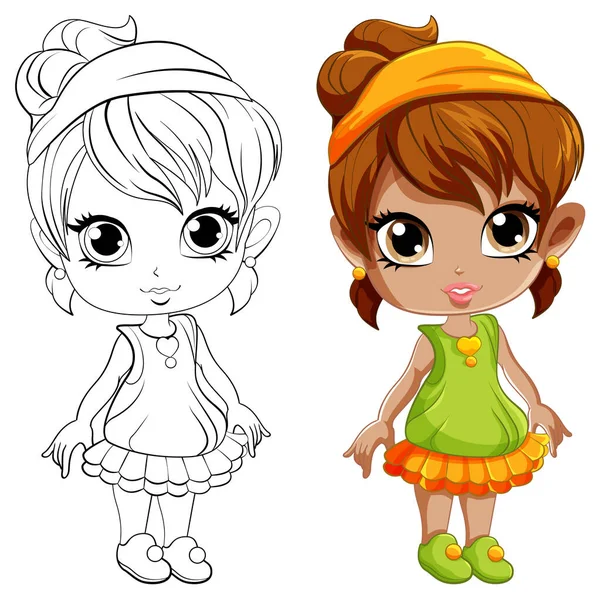 Χαριτωμένο Κορίτσι Cartoonl Και Doodle Χρωματισμό Εικονογράφηση Χαρακτήρα — Διανυσματικό Αρχείο