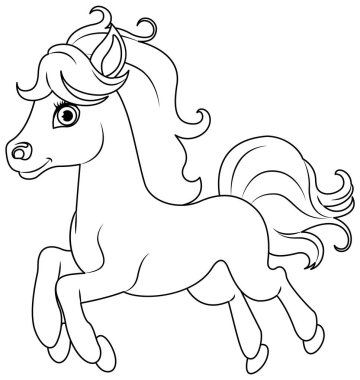 Renkli sayfalar için şirin bir tek boynuzlu atın ana hatları