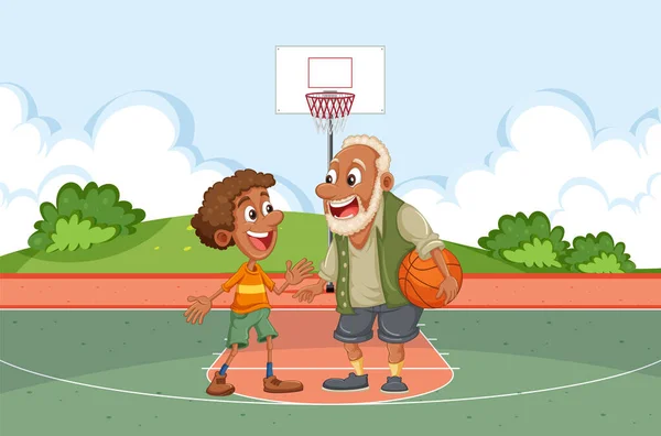 Люди Разного Возраста Вместе Играют Баскетбол — стоковый вектор