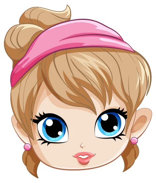 Cute Girl Wearing Headband Cartoon Face Illustration — Stock Vector