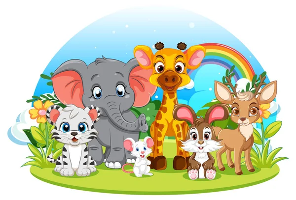 Cute Wild Animals Group Illustration — Stock Vector