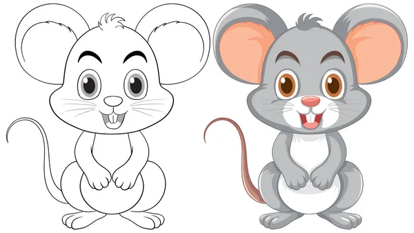 Vector Cartoon Illustration Cute Mouse Outline Coloring — Stock Vector