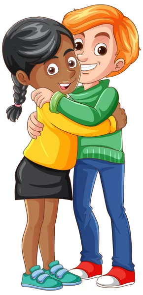 Casal Interracial Casal Abraçando Desenho Animado Personagem Ilustração — Vetor de Stock