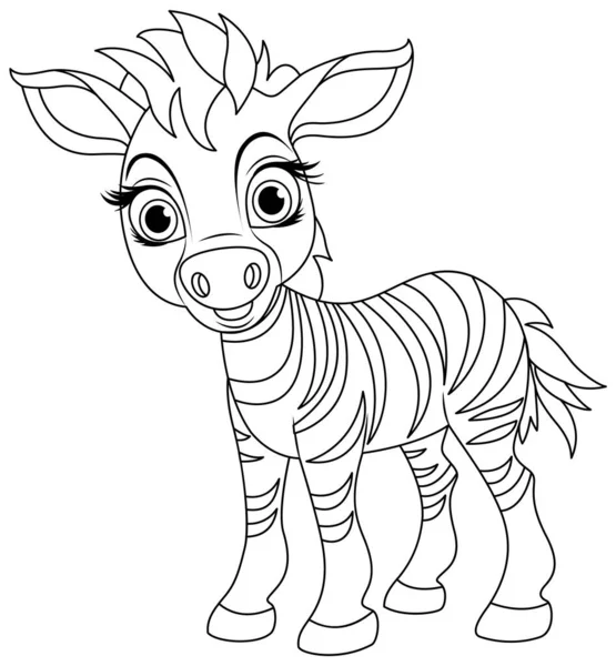 Carino Zebra Doodle Colorazione Cartone Animato Personaggio Illustrazione — Vettoriale Stock