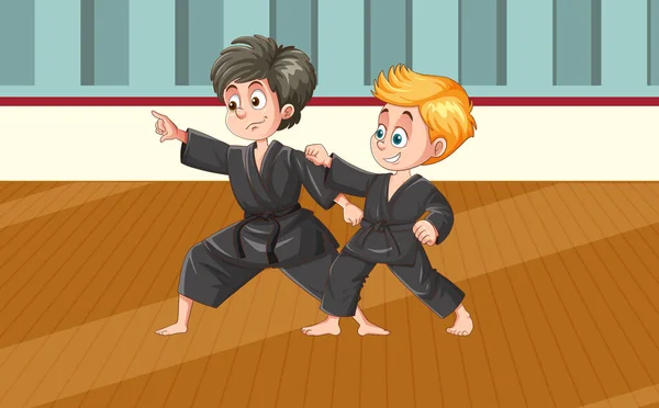 跆拳道男孩打斗图例 — 图库矢量图片