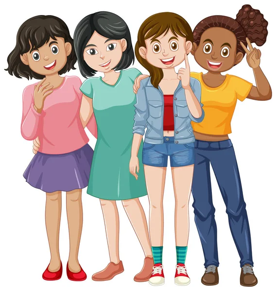 Diversidade Meninas Amizade Vetor Ilustração — Vetor de Stock