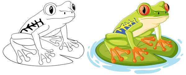 Eine Vektor Cartoon Illustration Eines Grünen Frosches Der Auf Einem — Stockvektor