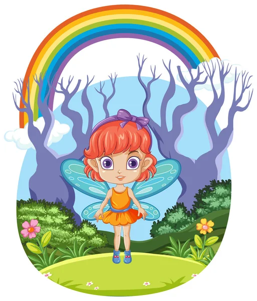 Fairy Forest Rainbow Sky Illustration — Stock Vector