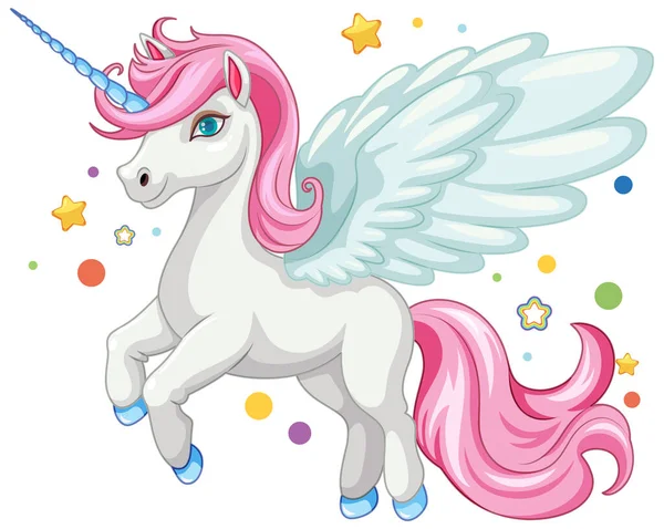 Cute Pink Unicorn Surrounded Stars Vector Cartoon Illustration Style — Stock Vector