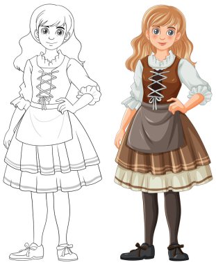 Geleneksel Alman Bavyera kıyafeti giyen sarışın bir kadının ana hatları.