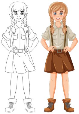 Jartiyer etek giyen genç bir kadının vektör çizimi.