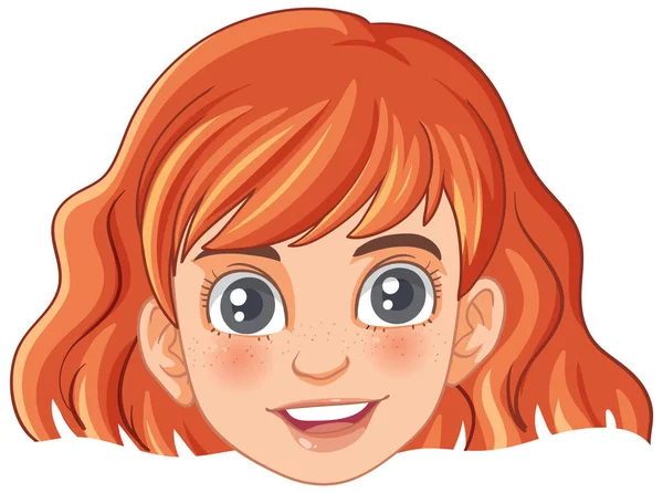 Vector Cartoon Illustration Young Girl Red Hair Freckles Her Face — Stock Vector