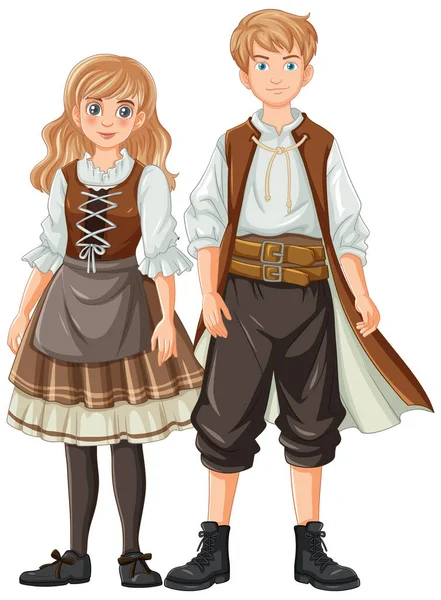 Cartoon Illustration Man Woman Wearing Traditional German Bavarian Clothing — Stock Vector