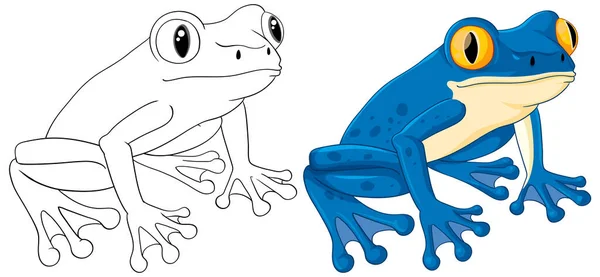 青いカエルのベクトル漫画イラスト 着色のためのアウトライン — ストックベクタ