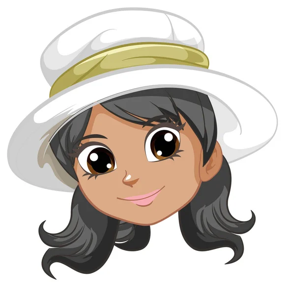 白い背景に孤立した帽子をかぶった陽気な漫画の女性 — ストックベクタ