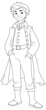 Viktorya tarzı klasik kıyafet giyen bir adamın karikatür çizimi.