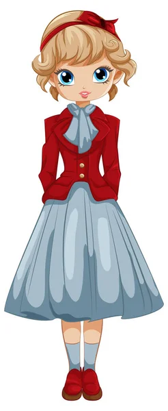 ヴィンテージビクトリアの服を着た西洋の女の子のベクター漫画のイラスト — ストックベクタ