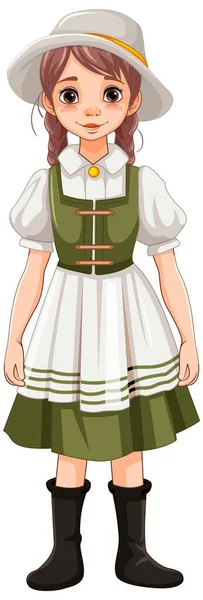Cartoon Vector Illustration Woman Wearing Traditional German Bavarian Outfit — Stock Vector