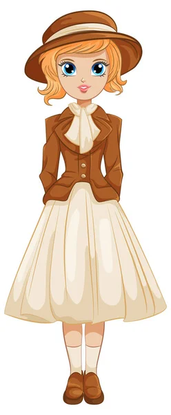 ヴィンテージビクトリアの服を着た西洋の女の子の漫画ベクターイラスト — ストックベクタ
