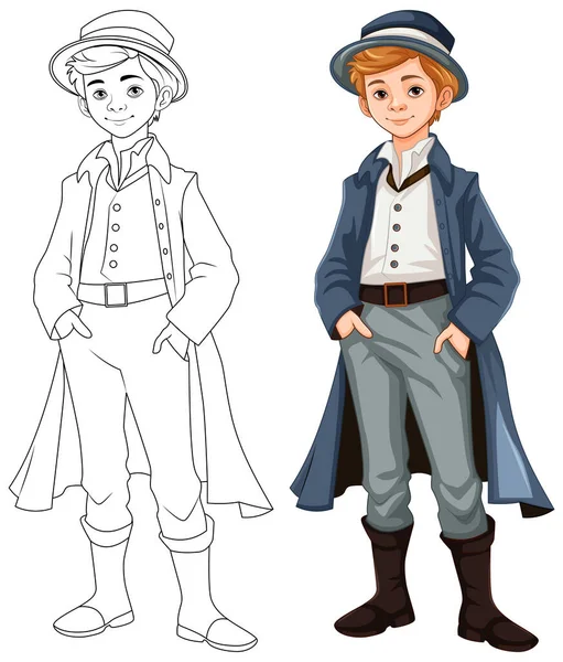 stock vector A cartoon illustration of a man wearing a Victorian-style vintage outfit