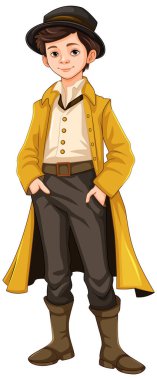 Bir vektör karikatüründe geleneksel Viktorya tarzı kıyafet giyen bir adam.