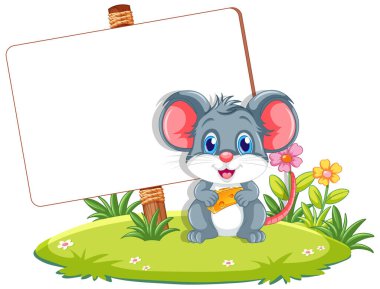 Bir çizgi roman fare karakteri bir sınır şablonu ile doğa arka planında durur