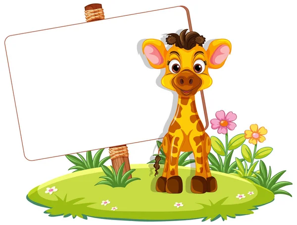 Vektorová Kreslená Ilustrace Žirafy Venkovním Pozadí Šablonou Ohraničení — Stockový vektor