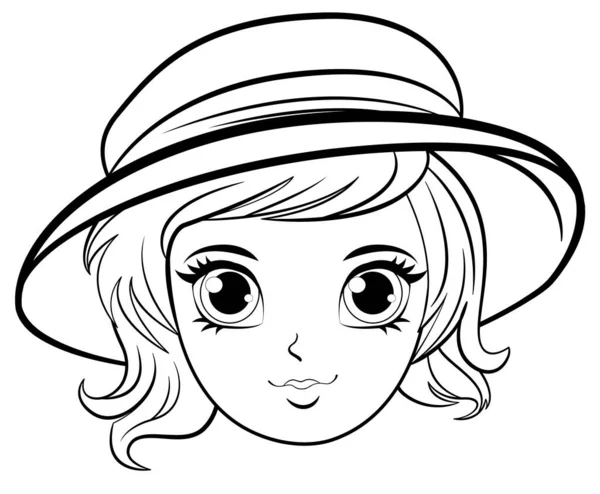 ベクターアートで概説された帽子をかわいい漫画の少女 — ストックベクタ
