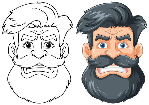 完全なひげと口ひげを持つ怒っているヒップスターのベクター漫画のイラスト — ストックベクタ