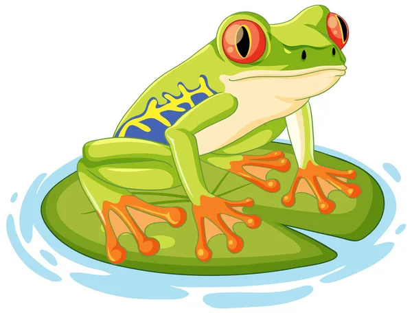 Cheerful Cartoon Frog Perched Lily Pad Vibrant Green Hue — Stock Vector