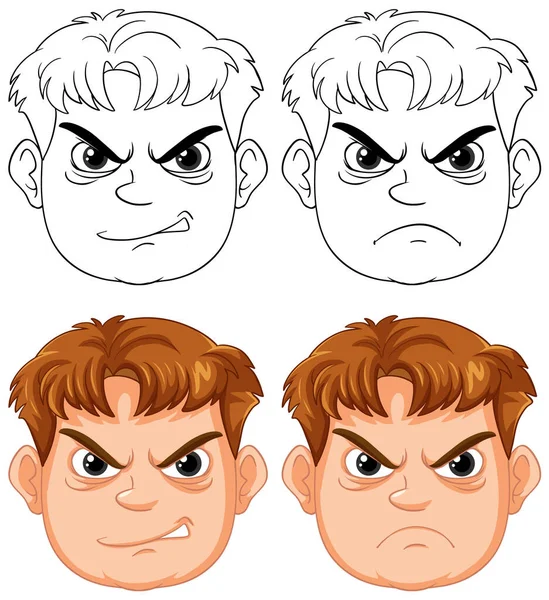 怒っている少年の表情のベクター漫画イラスト — ストックベクタ