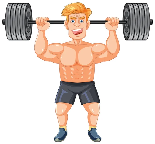 Schöner Muskulöser Mann Beim Heben Von Gewichten Einer Vektor Cartoon — Stockvektor