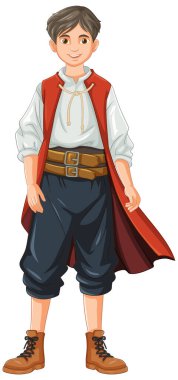 Ortaçağ köylüleri gibi giyinmiş bir adamın karikatür çizimi.