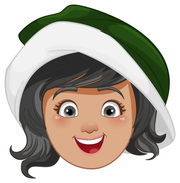 陽気な表情の帽子をかぶった笑顔の女性 — ストックベクタ