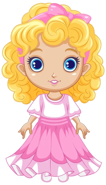 Cute Girl Blonde Curly Hair Illustration — Stock Vector