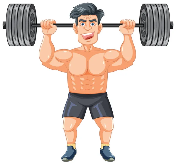 矢量卡通画中英俊的肌肉男子举重 — 图库矢量图片