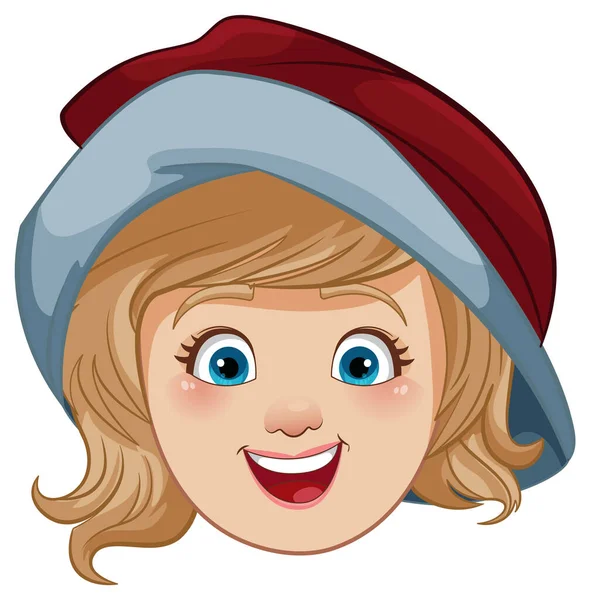陽気な表情の帽子をかぶった笑顔の女性 — ストックベクタ