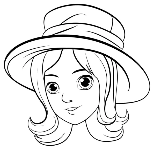 ヴィンテージ帽子をかぶった女性の漫画風ベクターイラスト — ストックベクタ