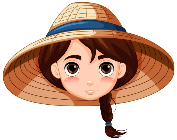 Cartoon Illustration Woman Wearing Traditional Vietnamese Hat — Stock Vector