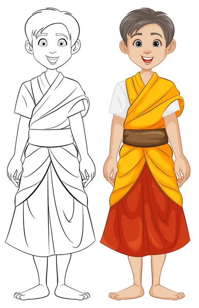 Colorful Cartoon Characters Depict Southeast Asian Men Traditional Attire — Stock Vector